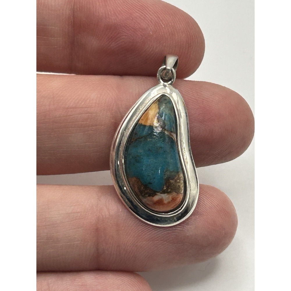 BBJ 925 Sterling Silver Blue Green Jasper Freeform Teardrop Pendant Artisan
